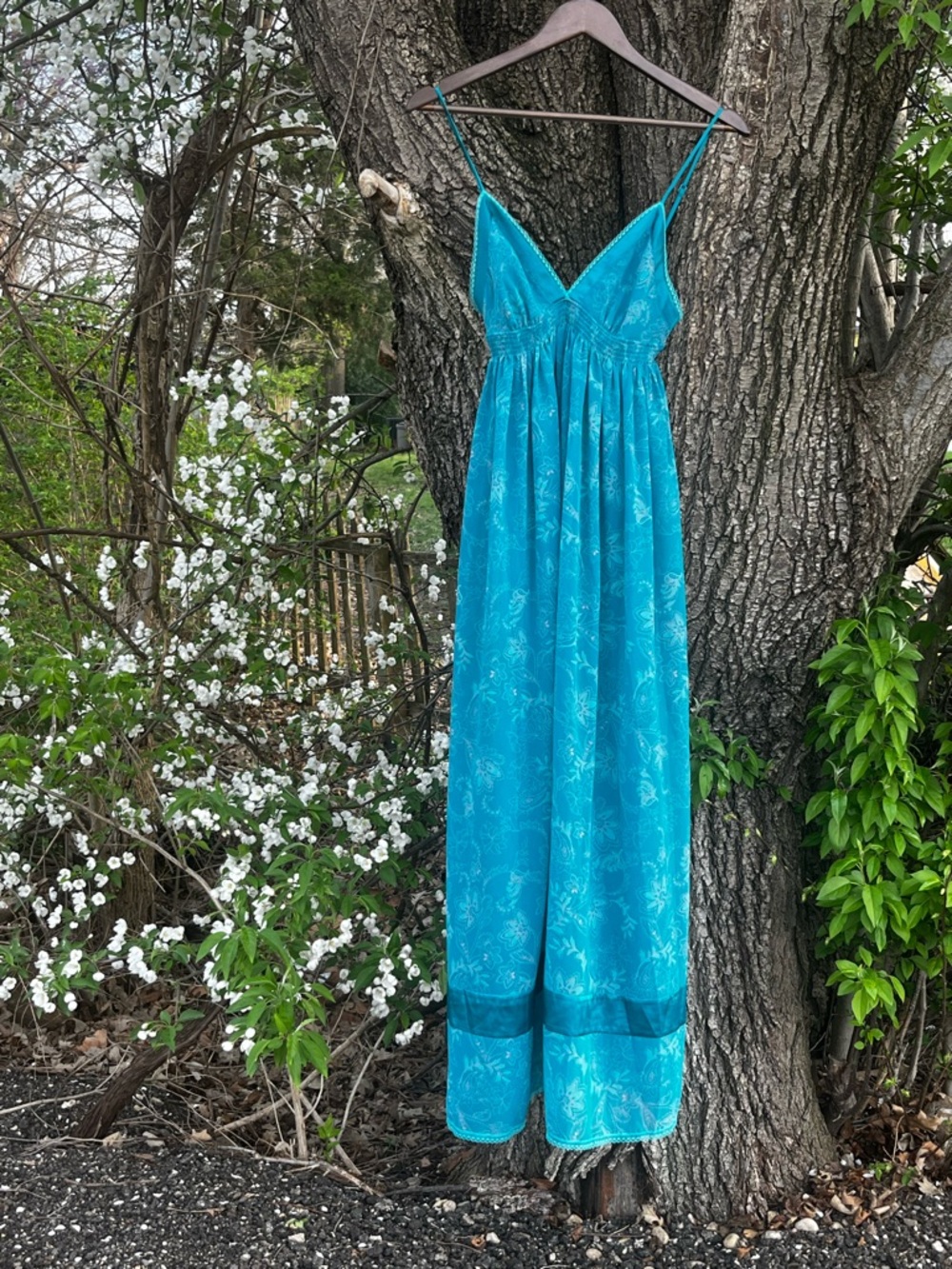 🩵 Victoria’s Secret Angels Sheer Maxi Slip Dress Nightgown Teal Blue XS - Picture 2 of 8